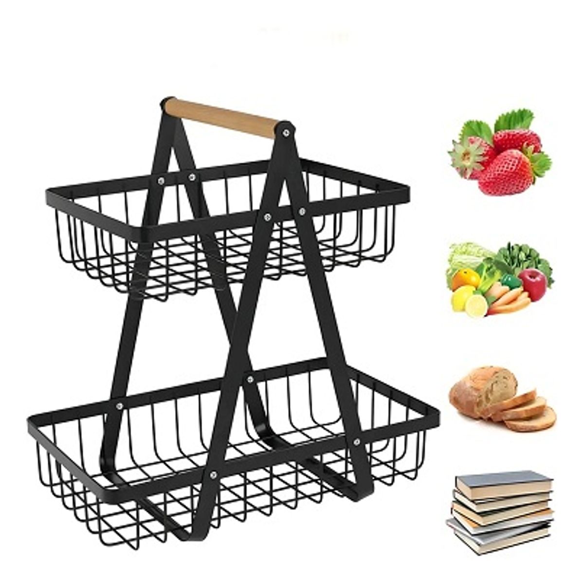 GENERICO - Organizador Hogar Rack Multiuso Frutero De Metal 2 Nivel Color Ab
