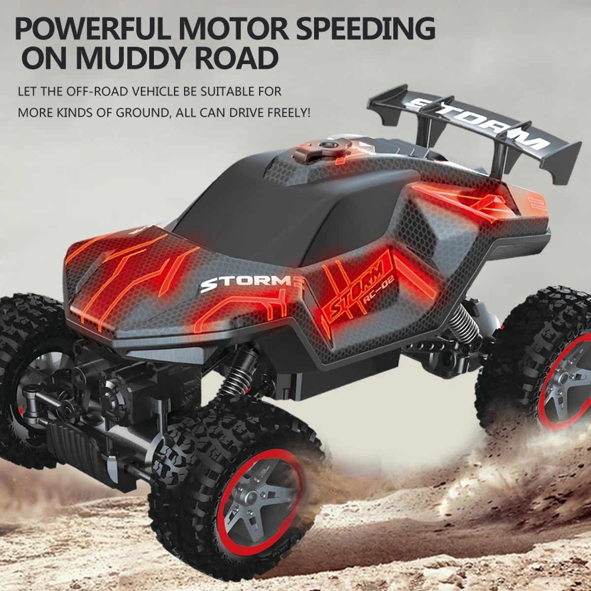 GENERICO - AUTO  STORM RC DE ALTA VELOCIDAD CON TRACCION EN LAS 4 RUEDAS RECARGABLE, PARA ACROBACIAS CON LUZ