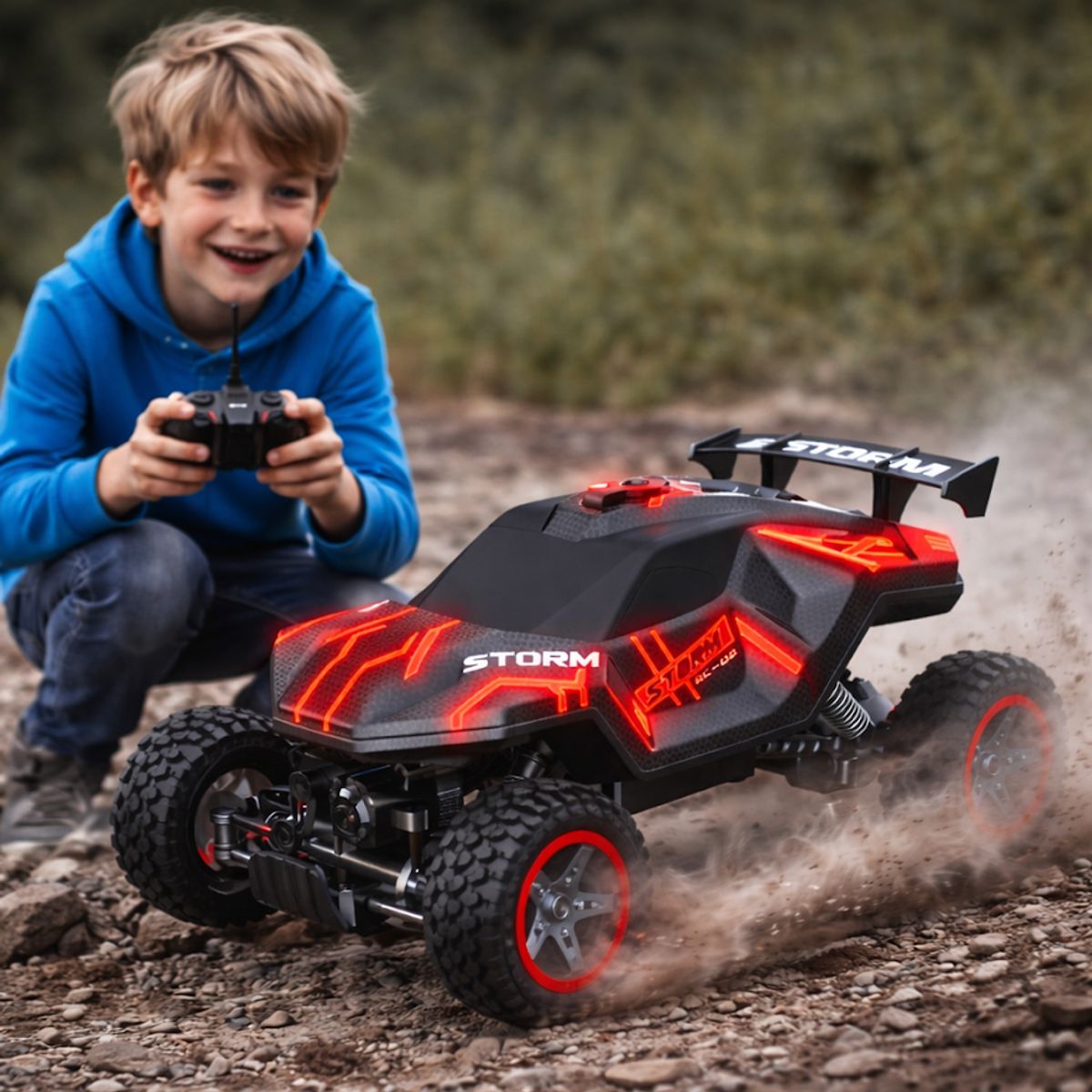 GENERICO - AUTO  STORM RC DE ALTA VELOCIDAD CON TRACCION EN LAS 4 RUEDAS RECARGABLE, PARA ACROBACIAS CON LUZ