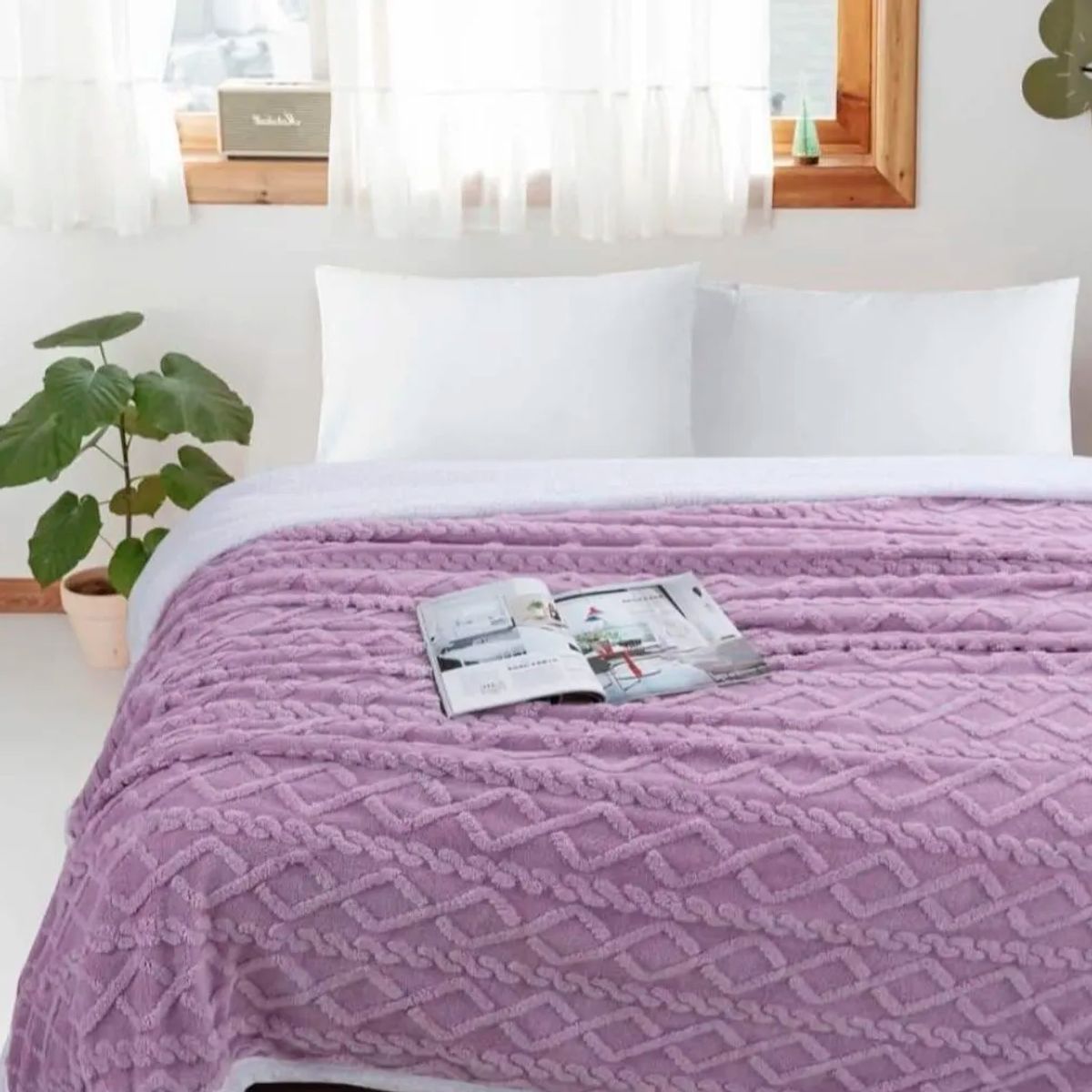 GENERICO - Frazada Rosa Relieve 2 Plazas 200x230 Cm Poliéster Unicolor