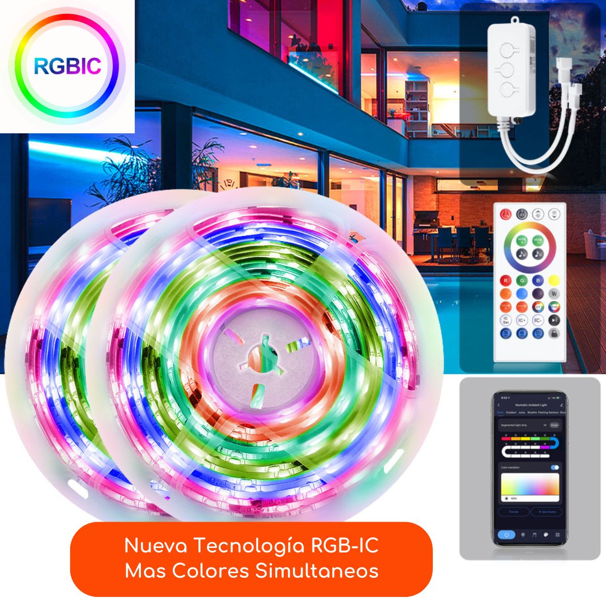 D MOTICA - Cinta Led Wifi Inteligente 10mt Siliconada - Mas Colores RGB-IC