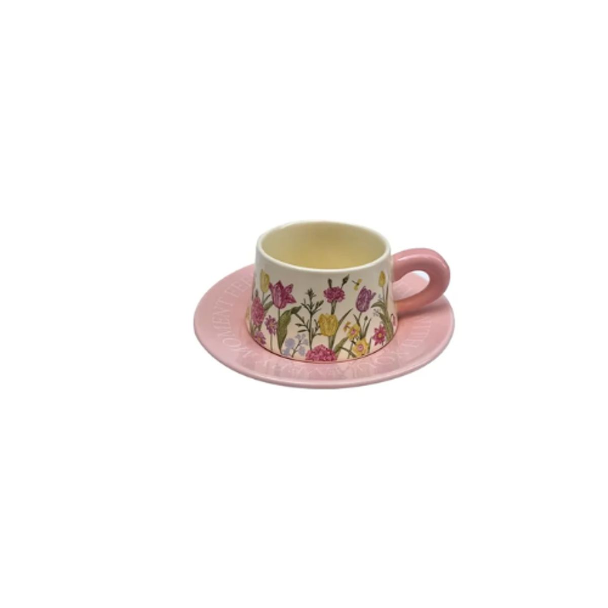 GENERICO - Taza Cafe Flores 7.5×6.3 cm Plato 16 cm Rosa