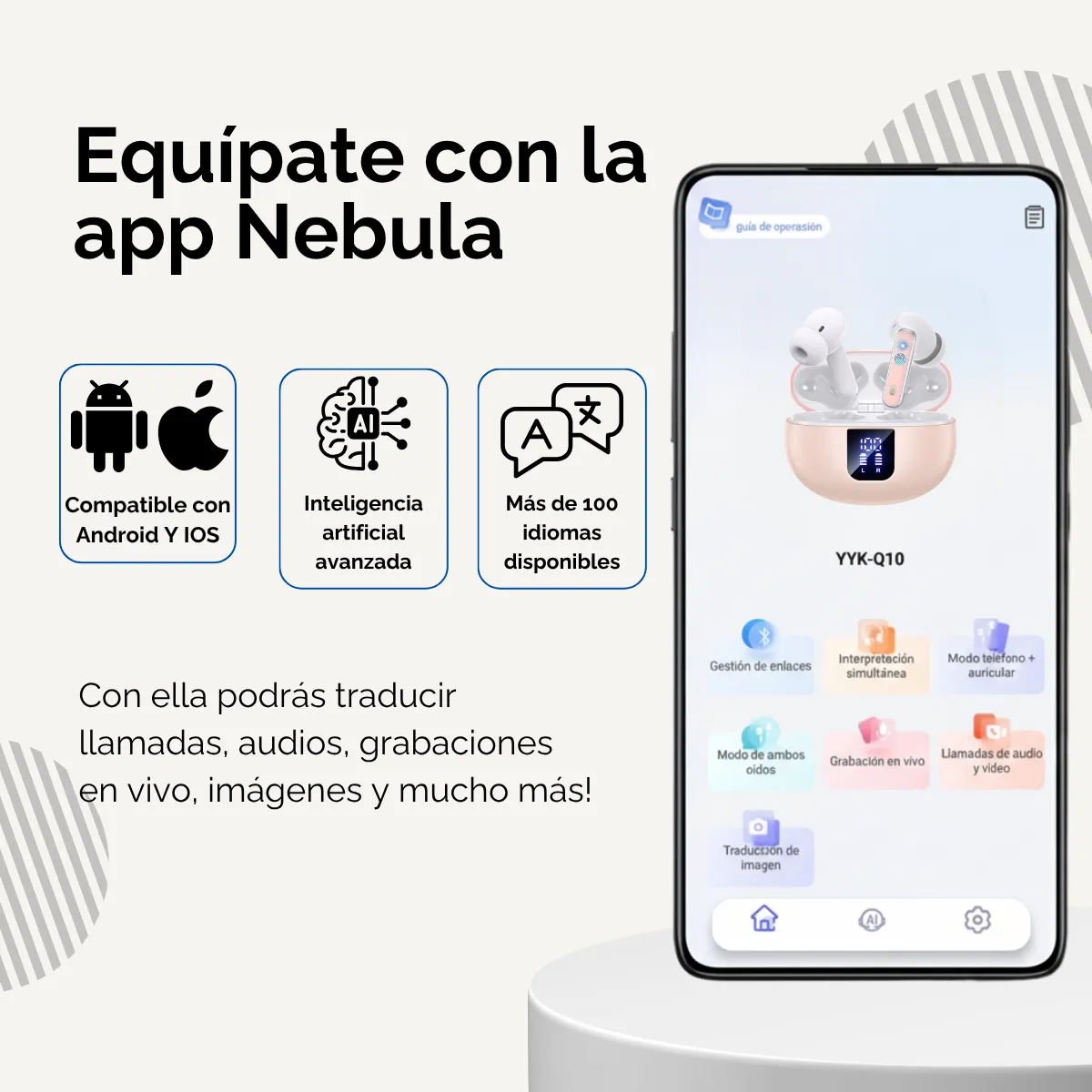 GENERICO - Audífonos Traductores +130 Idiomas Con Cancelación De Ruido