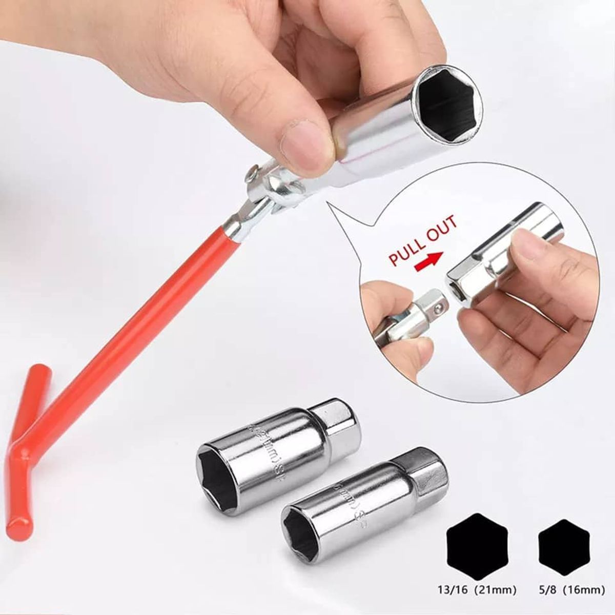 GENERICO - Llave herramienta extractor saca bujias barra T 38 mango antideslizante