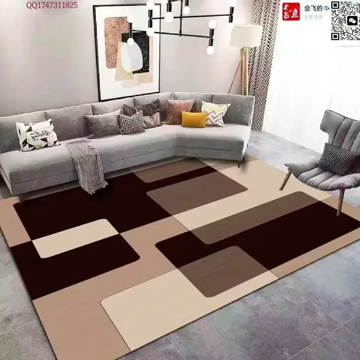 GENERICO - Alfombra Lisa Con Diseño 3d Cuadros Marron Beige 180 X 200 Cm