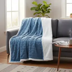 GENERICO - Frazada de Polar - Manta con Chiporro 2 plazas Azul