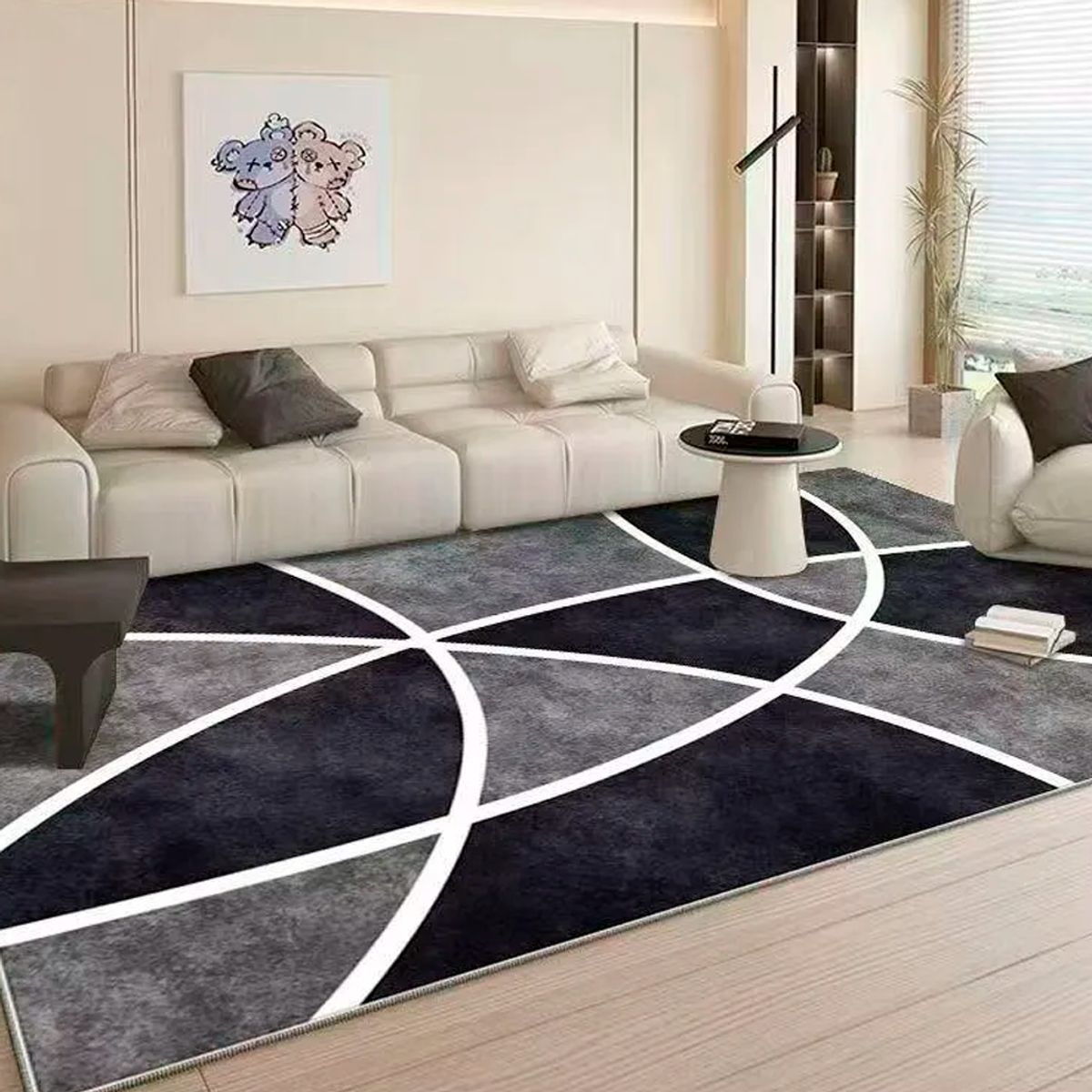 GENERICO - Alfombra Lisa Con Diseño 3d Gris/Negro 180 X 200 Cm