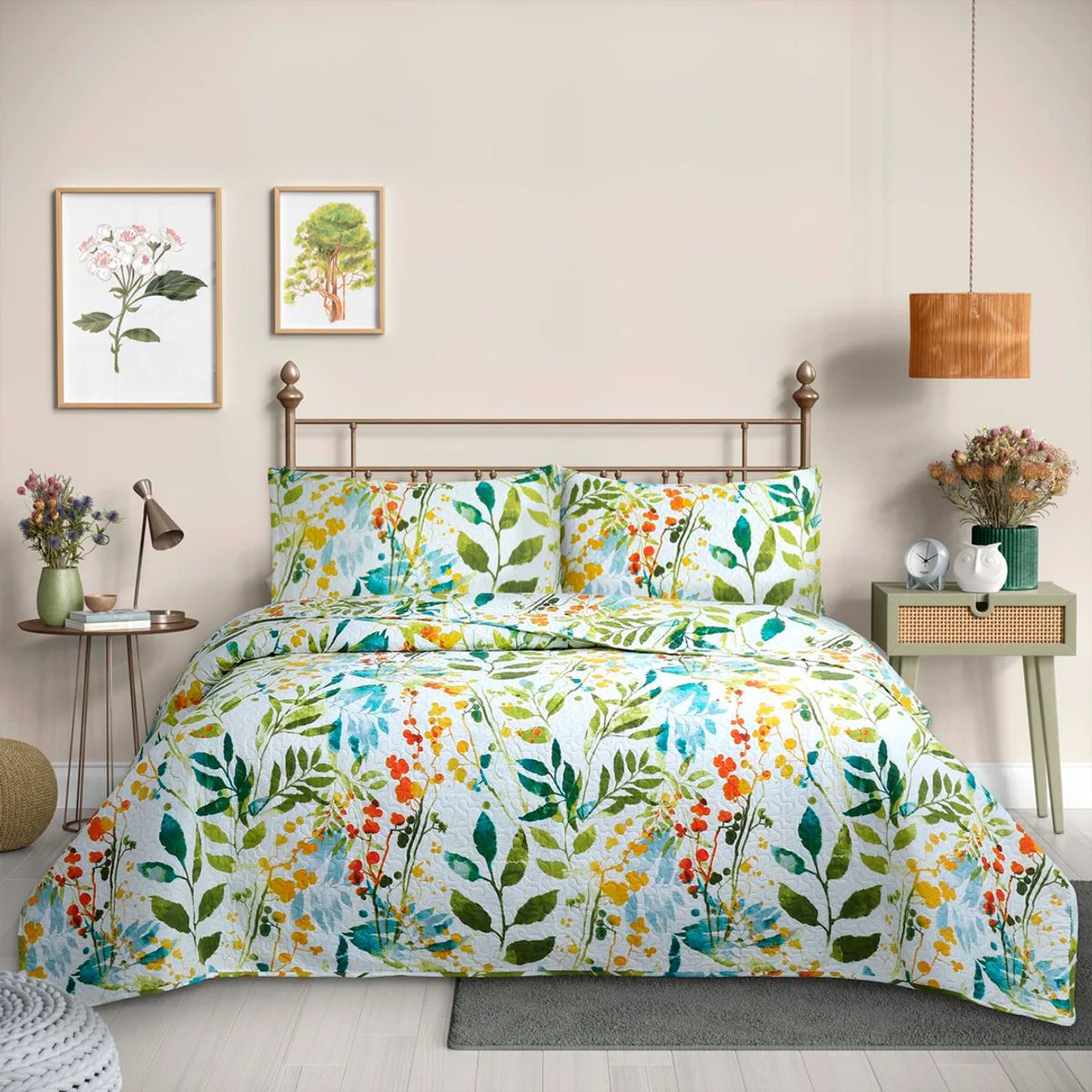 GENERICO - Cubrecama Quilt Reversible Estampado Selvático de 2 Plazas - Flowers Collection Martiné
