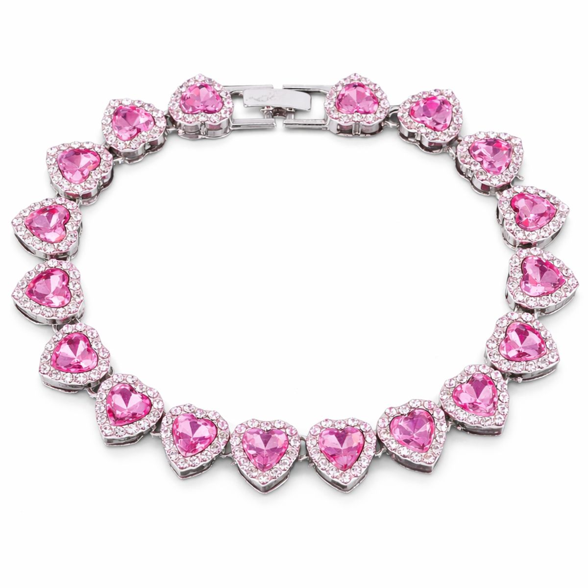 GENERICO - Pulsera de Corazones con Cristales Rosados y Brillantes