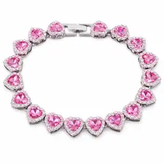 GENERICO - Pulsera de Corazones con Cristales Rosados y Brillantes