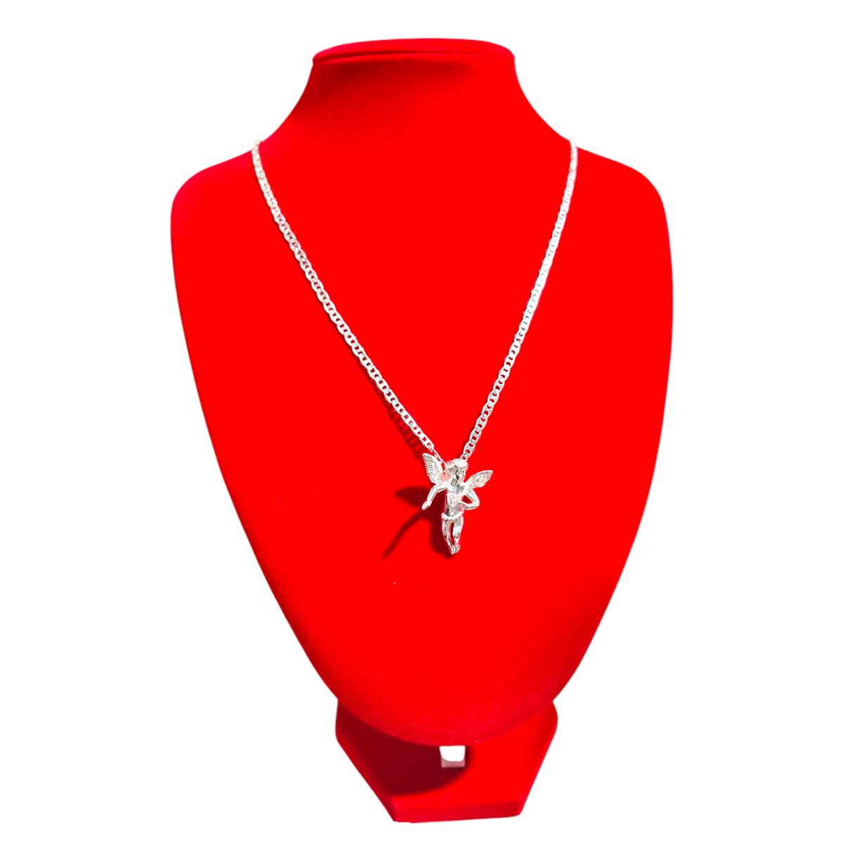 GENERICO - Collar Cadena Plata De Ley 925 Con Ángel 18 Grs Largo 70 Cm, ANGEL DE LA GUARDA LINEA RELIGIOSA