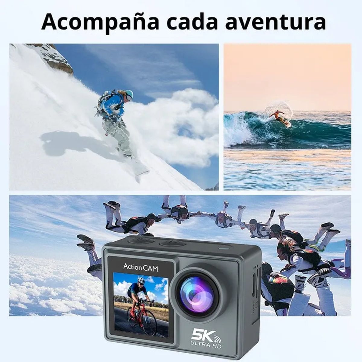 GENERICO - Cámara Acción Deportiva 5k UHD 30fps 2 Pantallas Wifi 24mpx + Bateria extra Regalo
