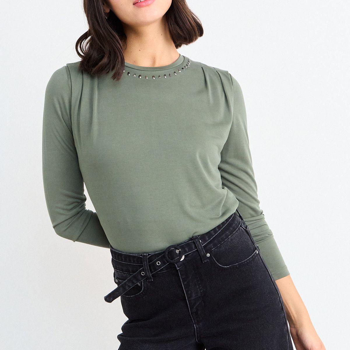 IO - Polera Estampada Mujer Verde Oliva Io