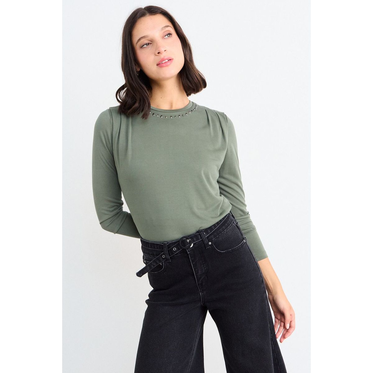 IO - Polera Estampada Mujer Verde Oliva Io
