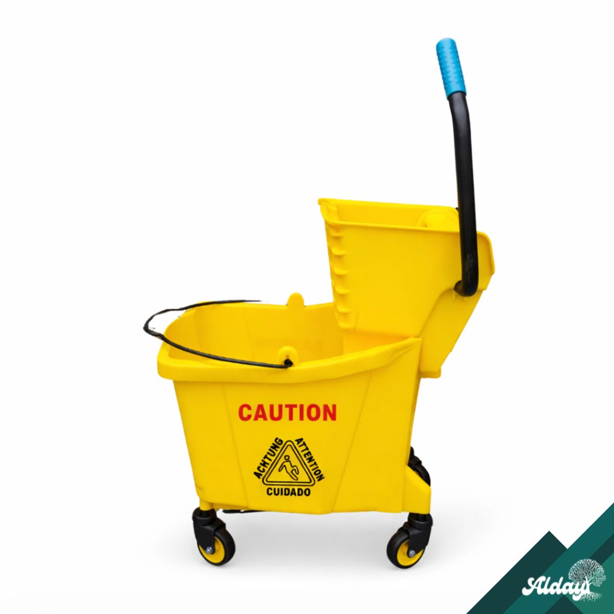 ALDAY - Pack Carro Aseo Estrujador 36l, Aviso Piso Mojado&trapeador