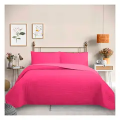 GENERICO - Kit X 2 Cubrecama Quilt Reversible Trama Collection Fucsia Martiné