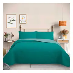 GENERICO - Kit X 2 Cubrecama Quilt Reversible Trama Collection Verde Martiné