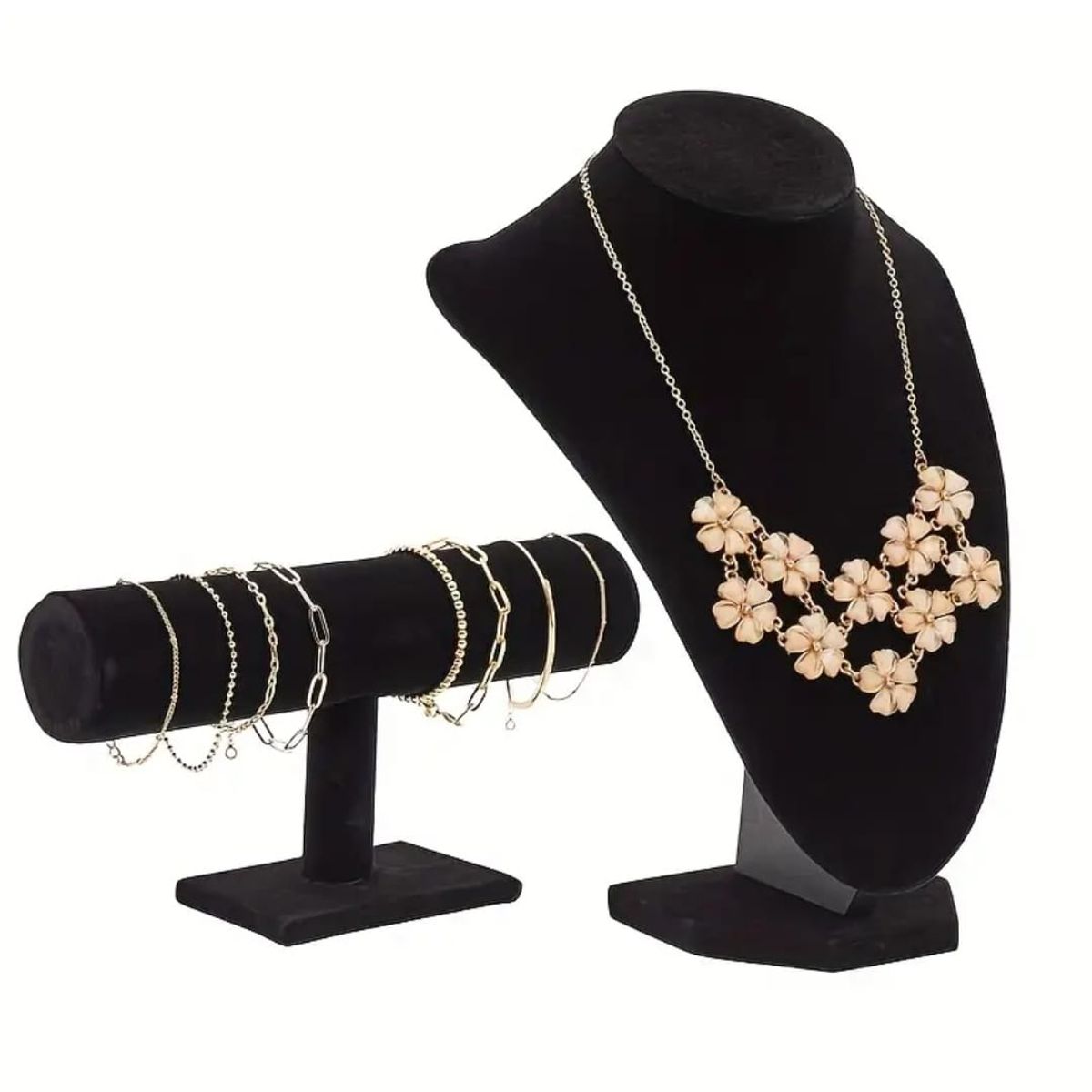 GENERICO - Set Exhibidores Joyas Terciopelo Negro Cuello Y Pulseras Horizontal