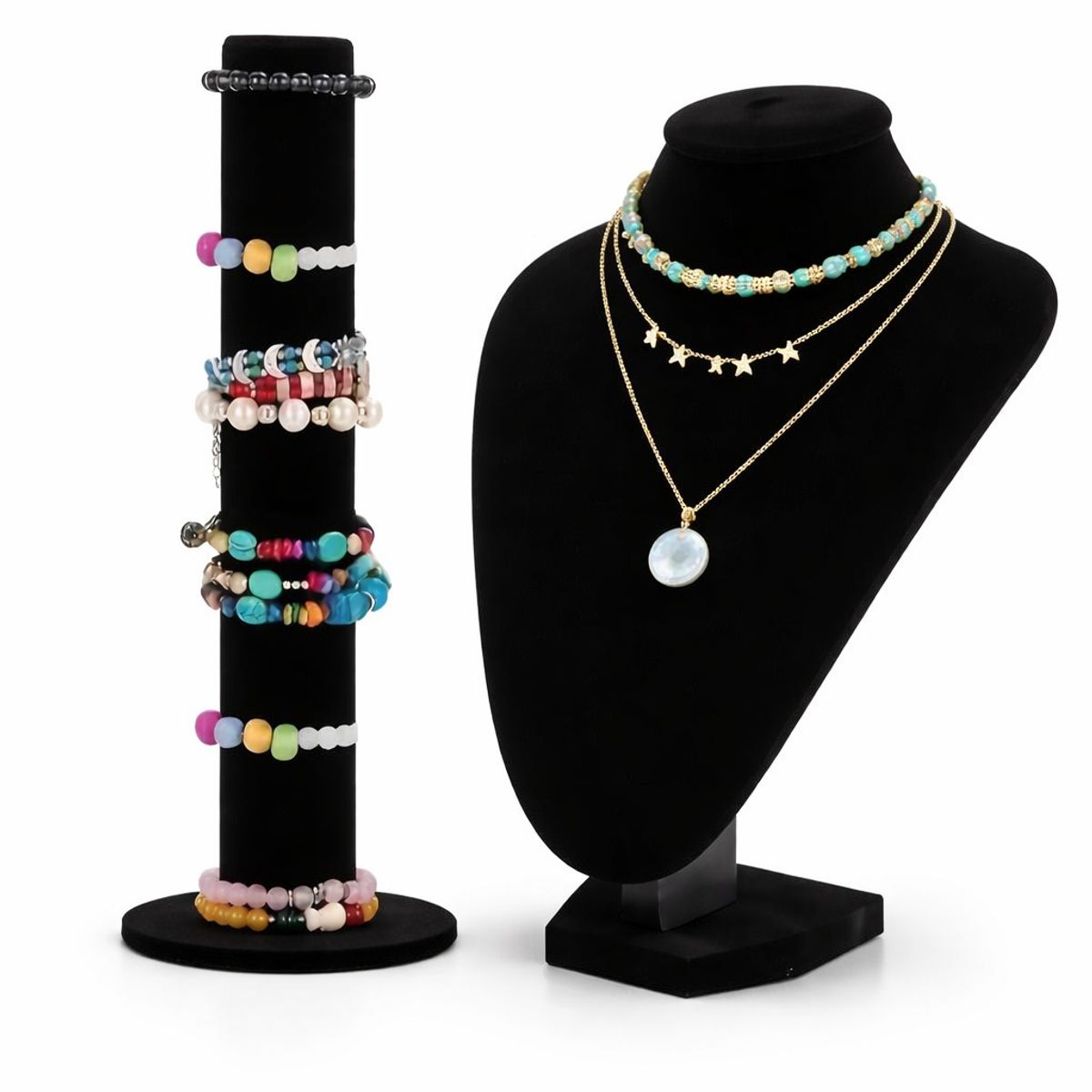 GENERICO - Set Exhibidores Joyas Terciopelo Negro Cuello + Pulseras