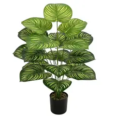 ARBUSTO REAL - Planta Artificial Arbusto Decorativa Hojas Ralladas 80 Cm