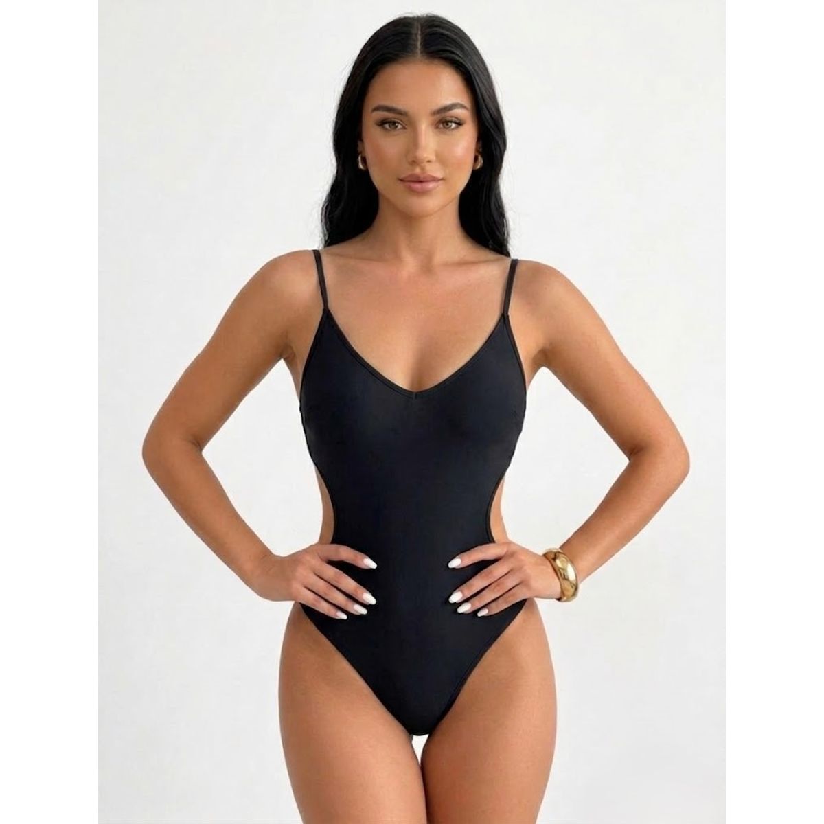 HAMI BOUTIQUE - Traje de Baño de Una Pieza Negro Colaless con Espalda Abierta y Tiras Cruzadas