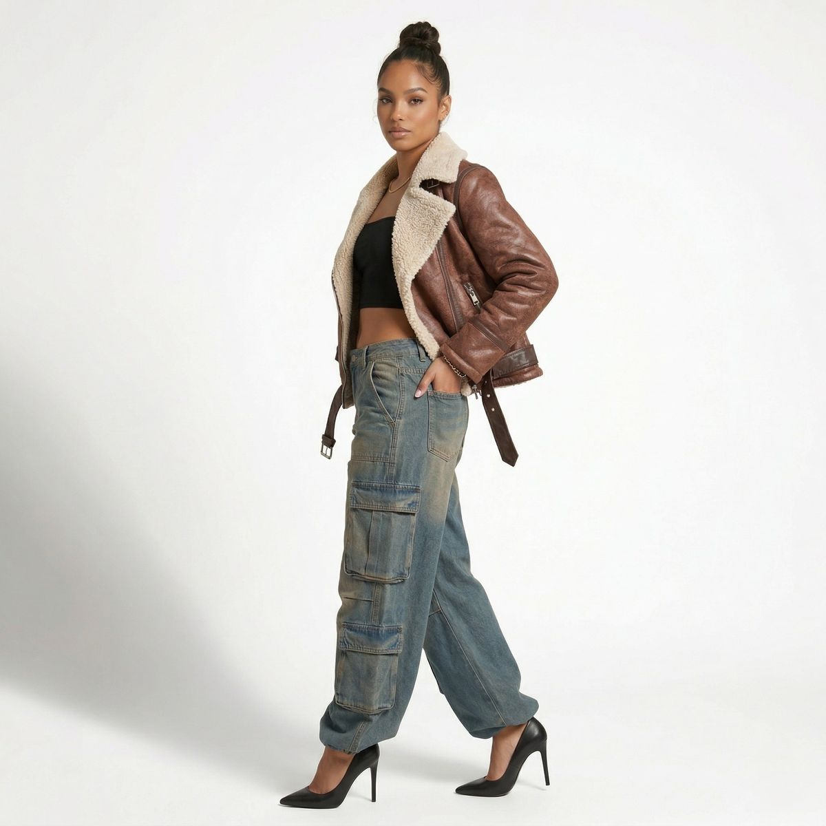 D'JOE - Chaqueta Aviadora Ecocuero Soft Forro Mujer Regina