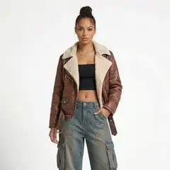 D'JOE - Chaqueta Aviadora Ecocuero Soft Forro Mujer Regina