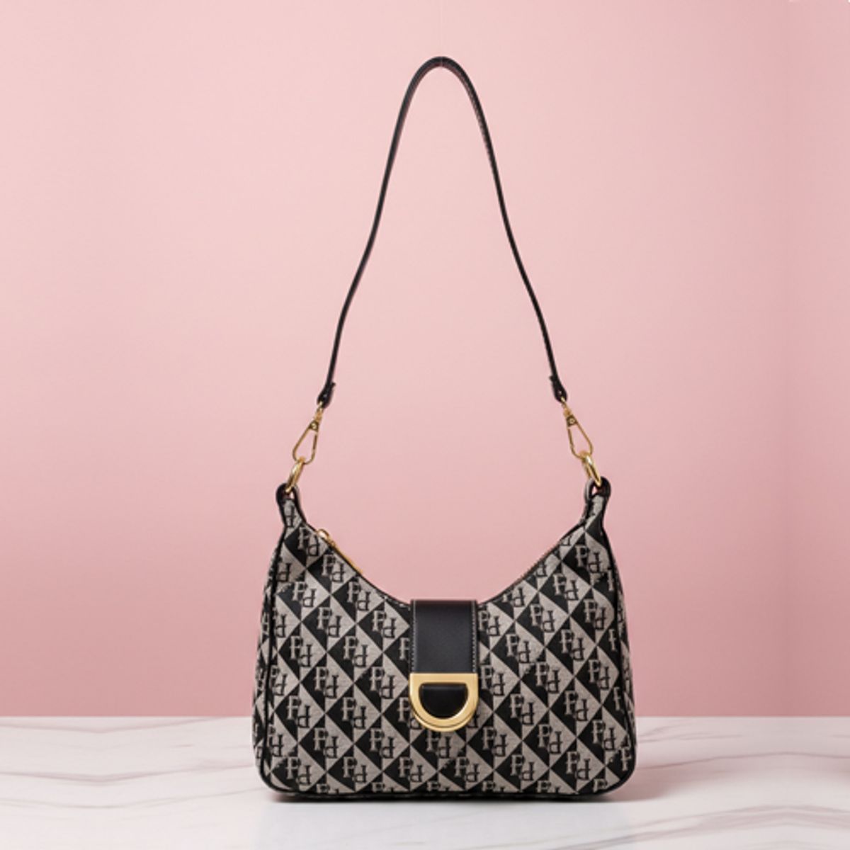 GENERICO - Cartera de Hombro Jacquard con Monograma y Detalles en Ecocuero - Diseño de Lujo