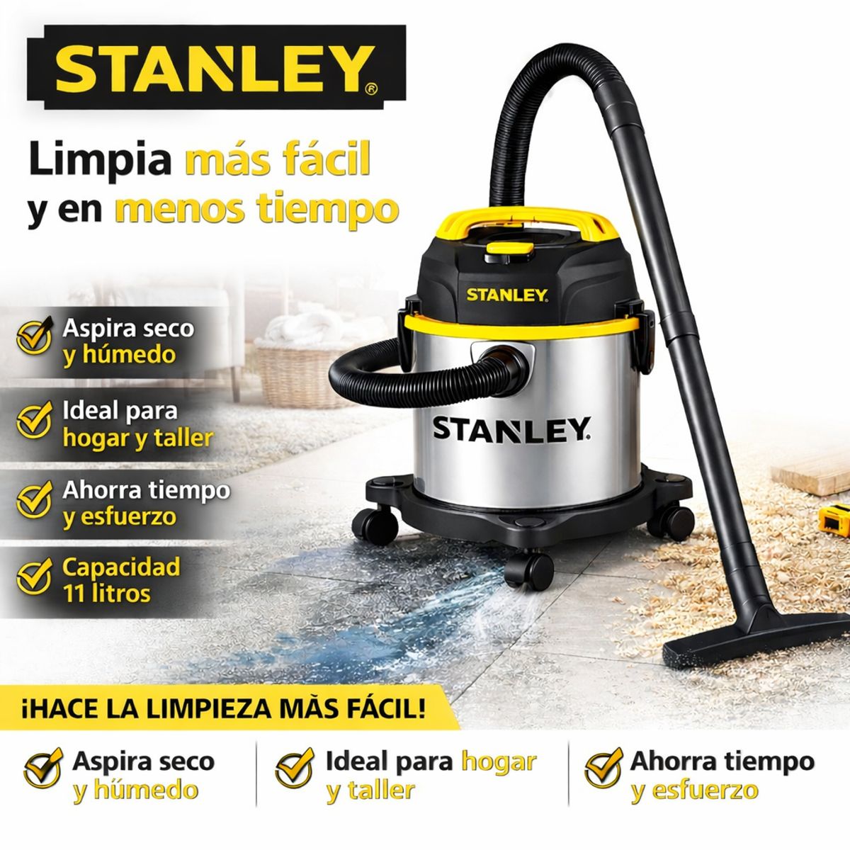 STANLEY - ASPIRADORA STANLEY 750 WATTS / 11,5 LITROS