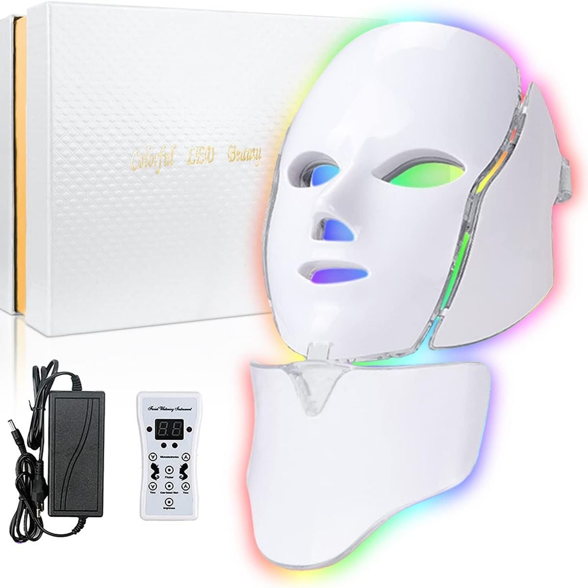 MOVI - Máscara LED Facial y Cuello 7 Colores – Antiarrugas, Acné, Manchas y Rejuvenecimiento Profesional