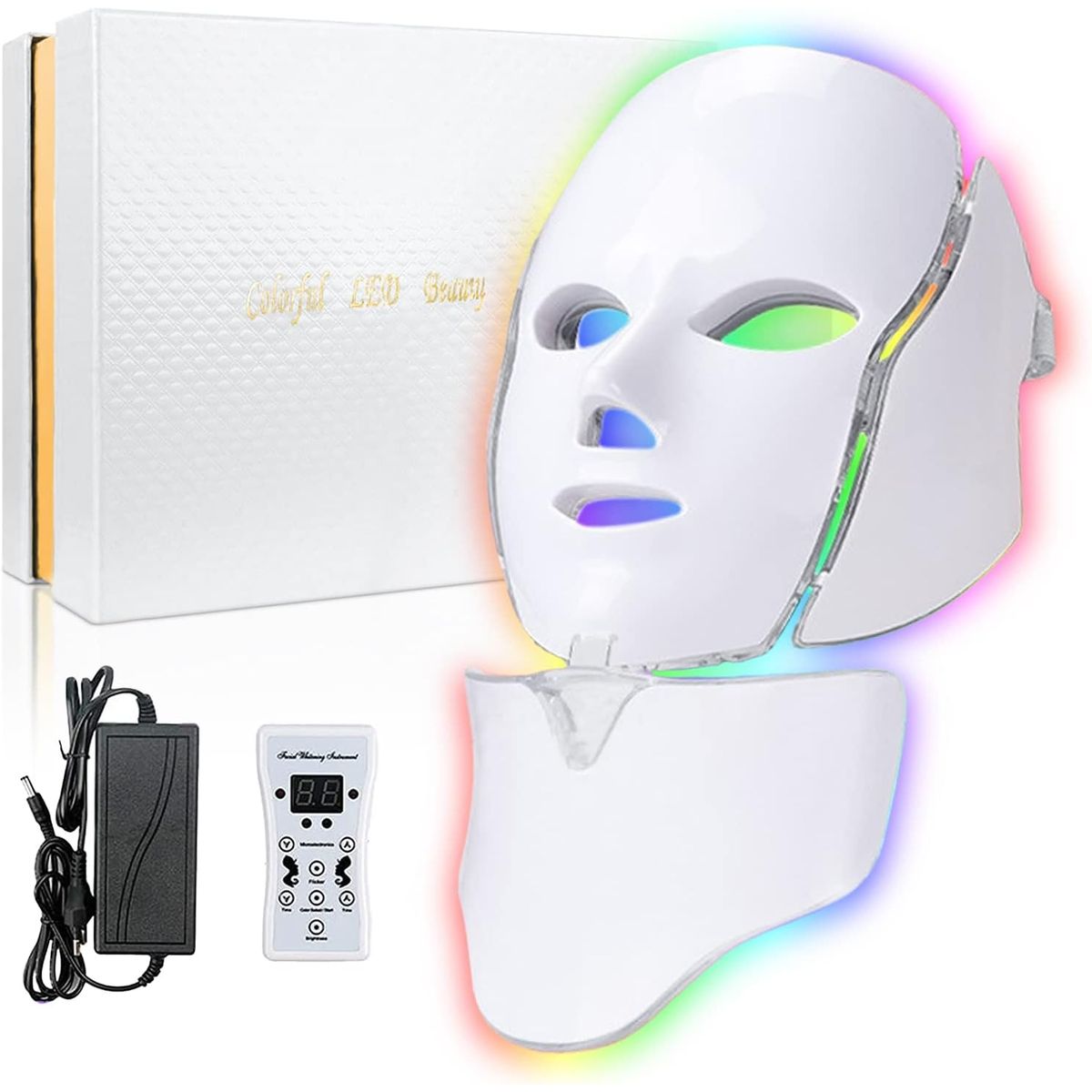 MOVI - Máscara LED Facial y Cuello 7 Colores – Antiarrugas, Acné, Manchas y Rejuvenecimiento Profesional