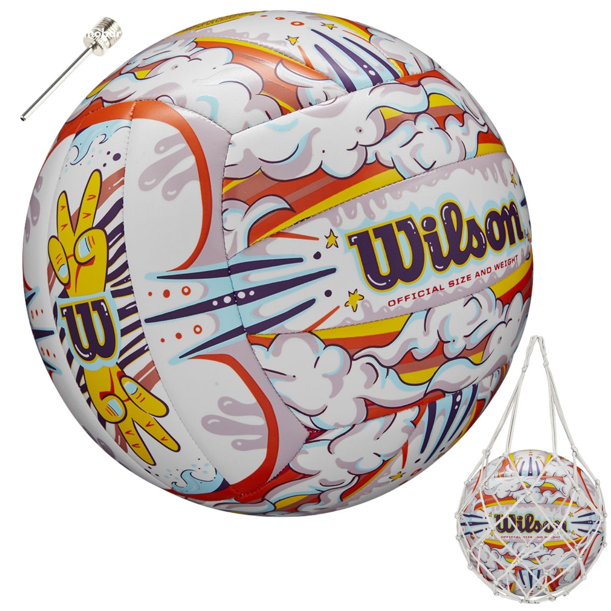 WILSON - Balon Voleibol Wilson Graffiti Peace Volley Indoor Outdoor Incluye Pack Malla y Aguja Mobar