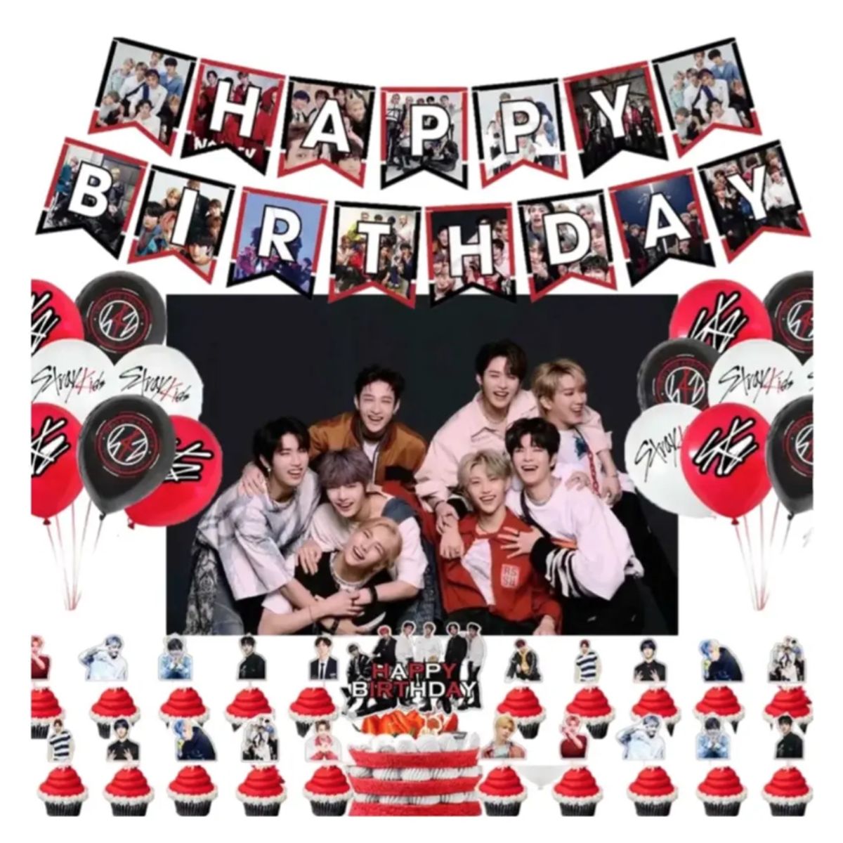 GENERICO - Kit Decoracion Stray Kids Cumpleaños + Tela De Fondo  Globos