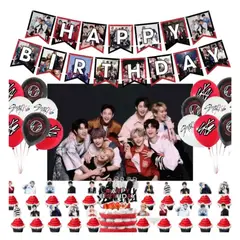 GENERICO - Kit Decoracion Stray Kids Cumpleaños + Tela De Fondo Globos