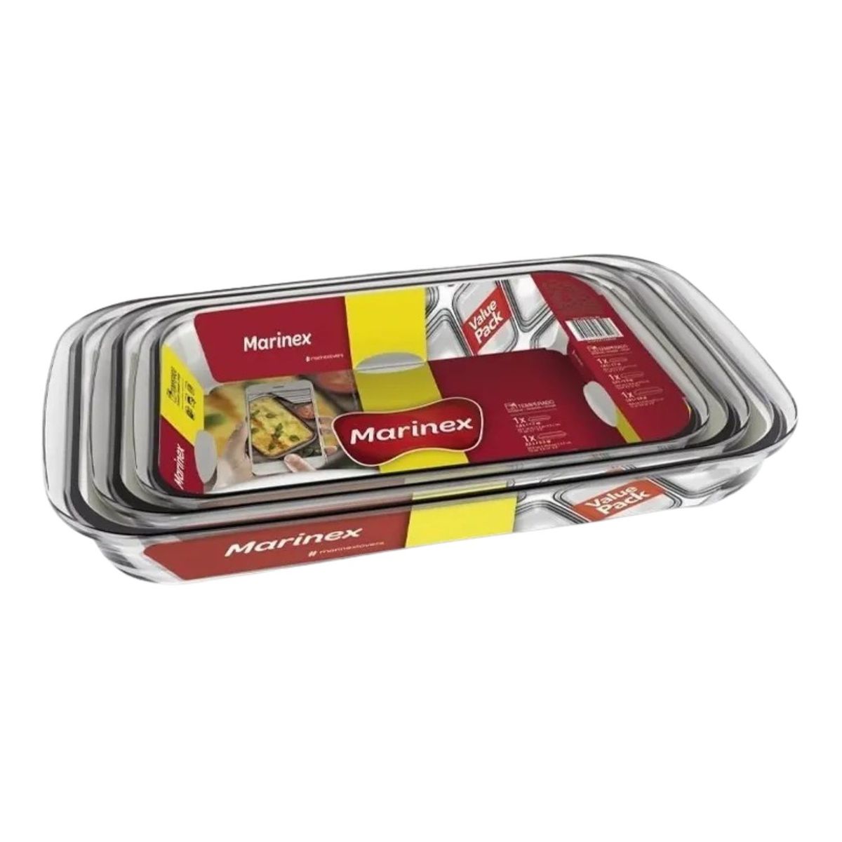 MARINEX - Set 3 Asaderas Rectangulares Vidrio Marinex Horno