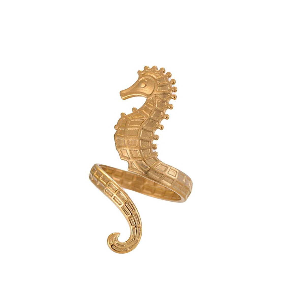 ZG JOYAS - Anillo Caballo Mar Texturizado Dorado Galvanizado En Oro