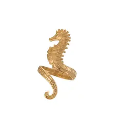 ZG JOYAS - Anillo Caballo Mar Texturizado Dorado Galvanizado En Oro