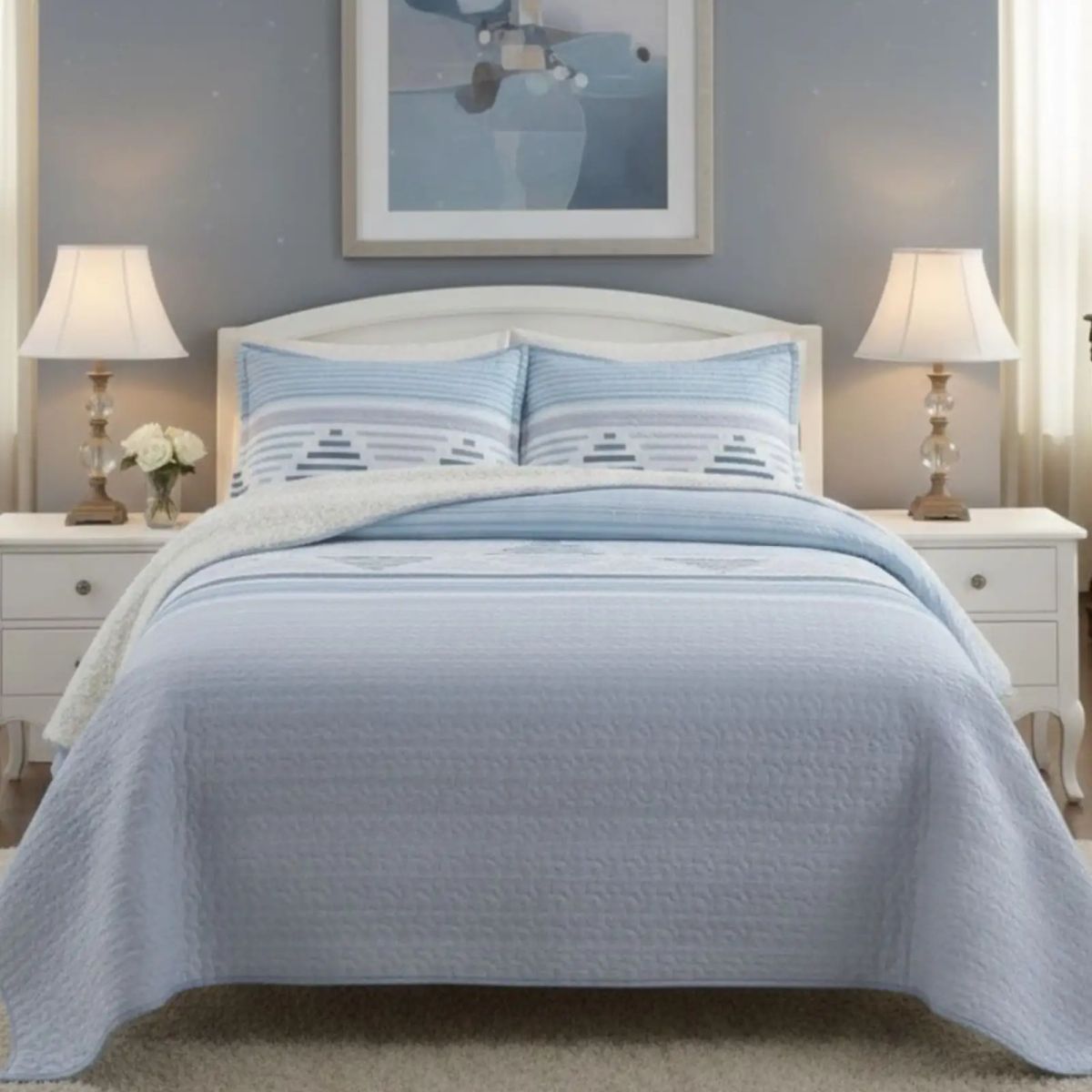 GENERICO - CUBRECAMA QUILT CON SHERPA 2 PLAZA 230 CM X 250 CM
