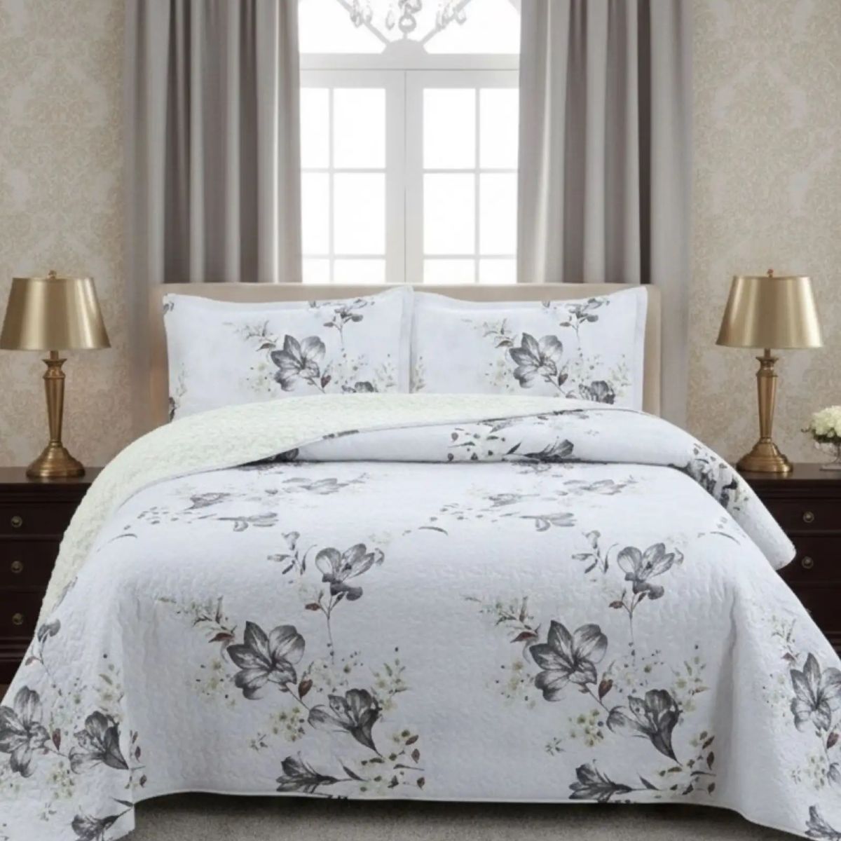 GENERICO - CUBRECAMA QUILT CON SHERPA KING 250 X 270 CM