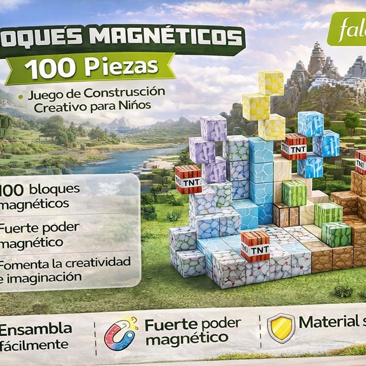 GENERICO - Bloques Magnéticos 100 Piezas Tipo Construcción - Juego Educativo Creativo Infantil