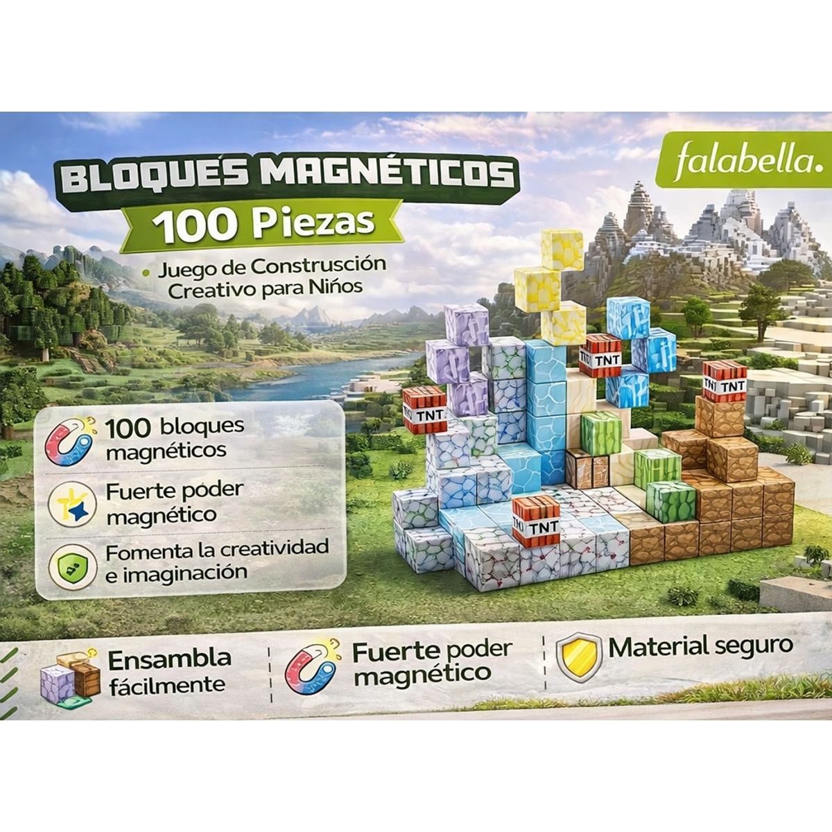 GENERICO - Bloques Magnéticos 100 Piezas Tipo Construcción - Juego Educativo Creativo Infantil