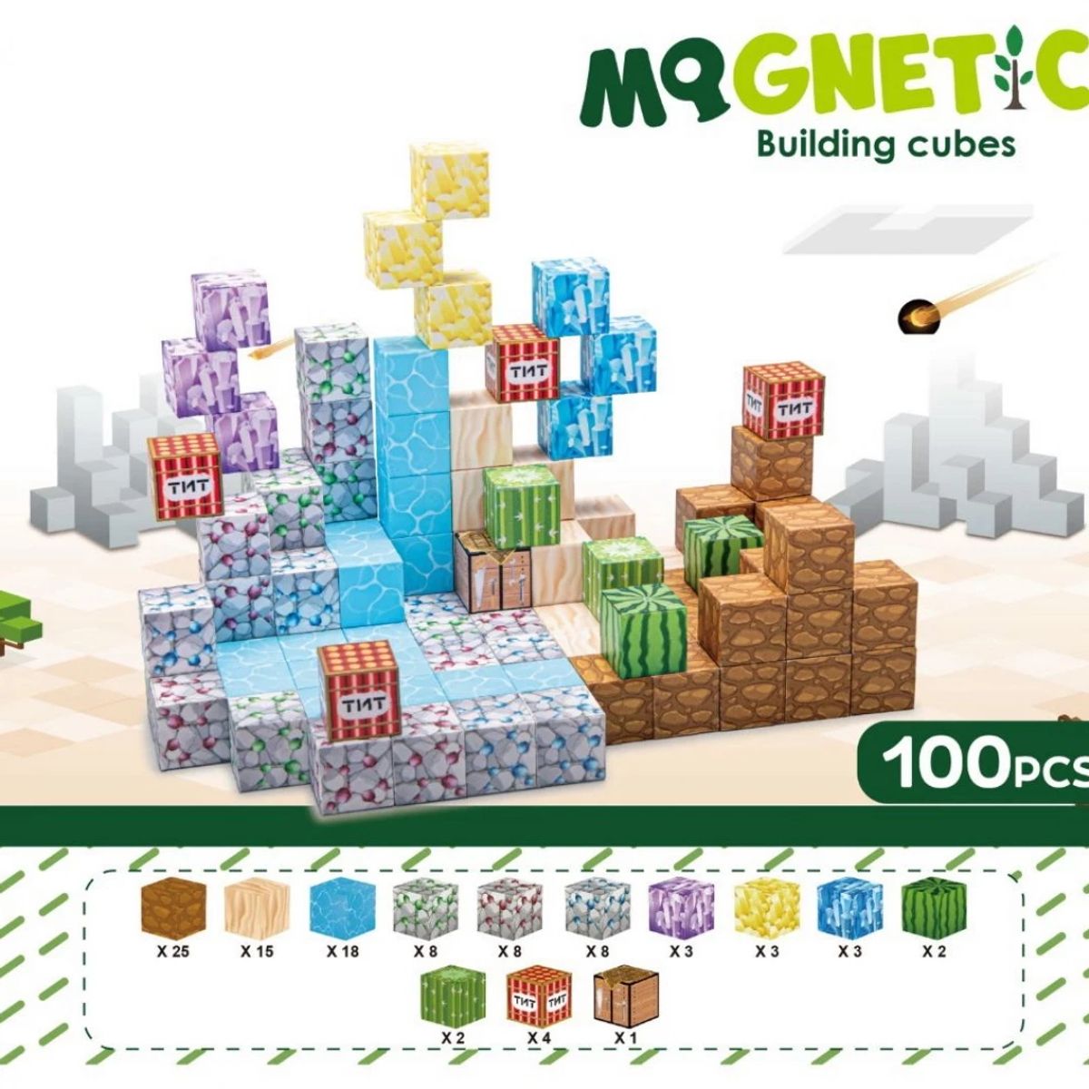 GENERICO - Bloques Magnéticos 100 Piezas Tipo Construcción - Juego Educativo Creativo Infantil