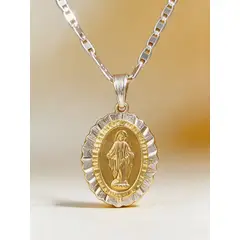GENERICO - Cadena Virgen Del Rayo Plata 925 Religiosa 70cm medalla de Oro 14k collar mujer virgencita