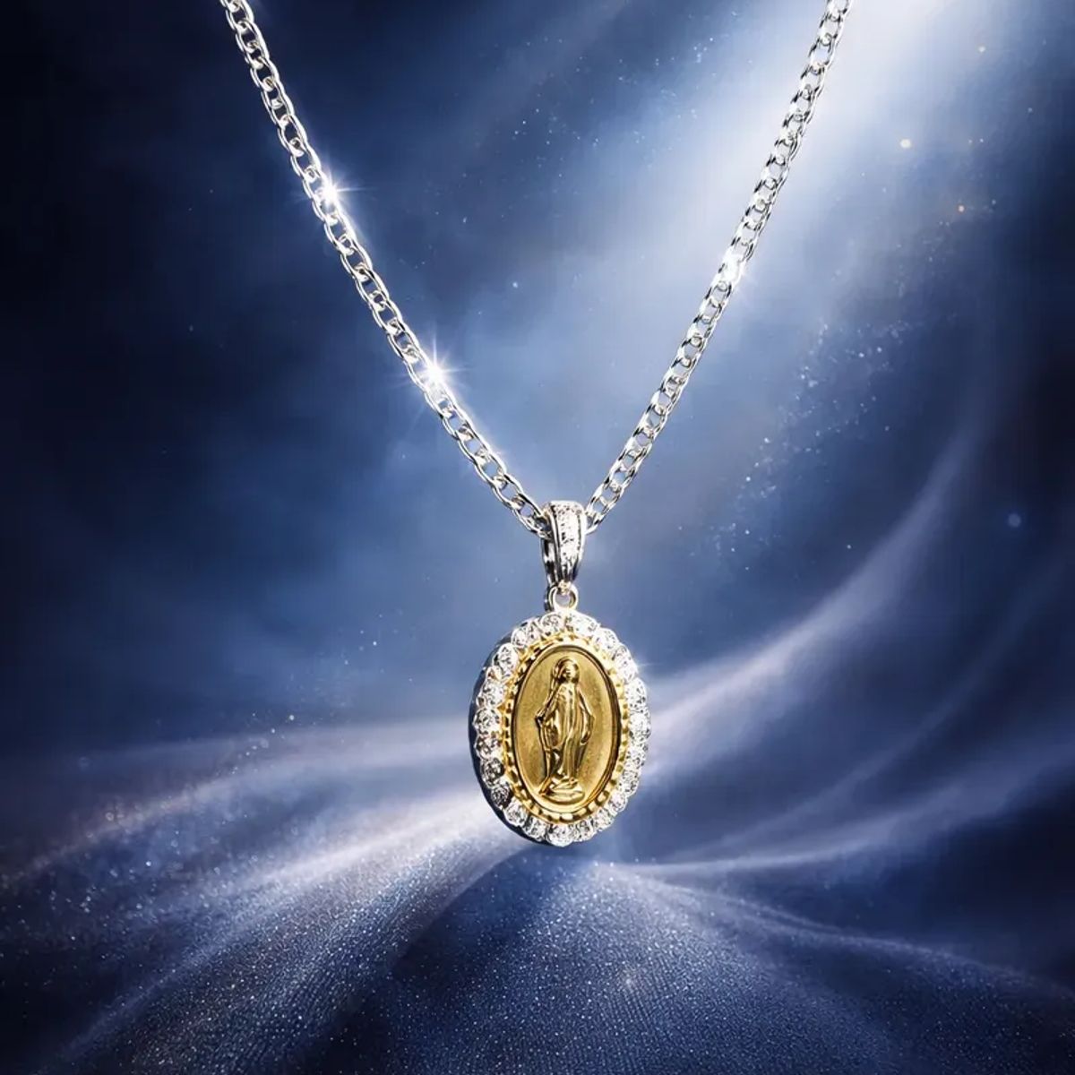 GENERICO - Cadena Virgen Del Rayo Plata 925 Religiosa 70cm medalla de Oro 14k collar mujer virgencita