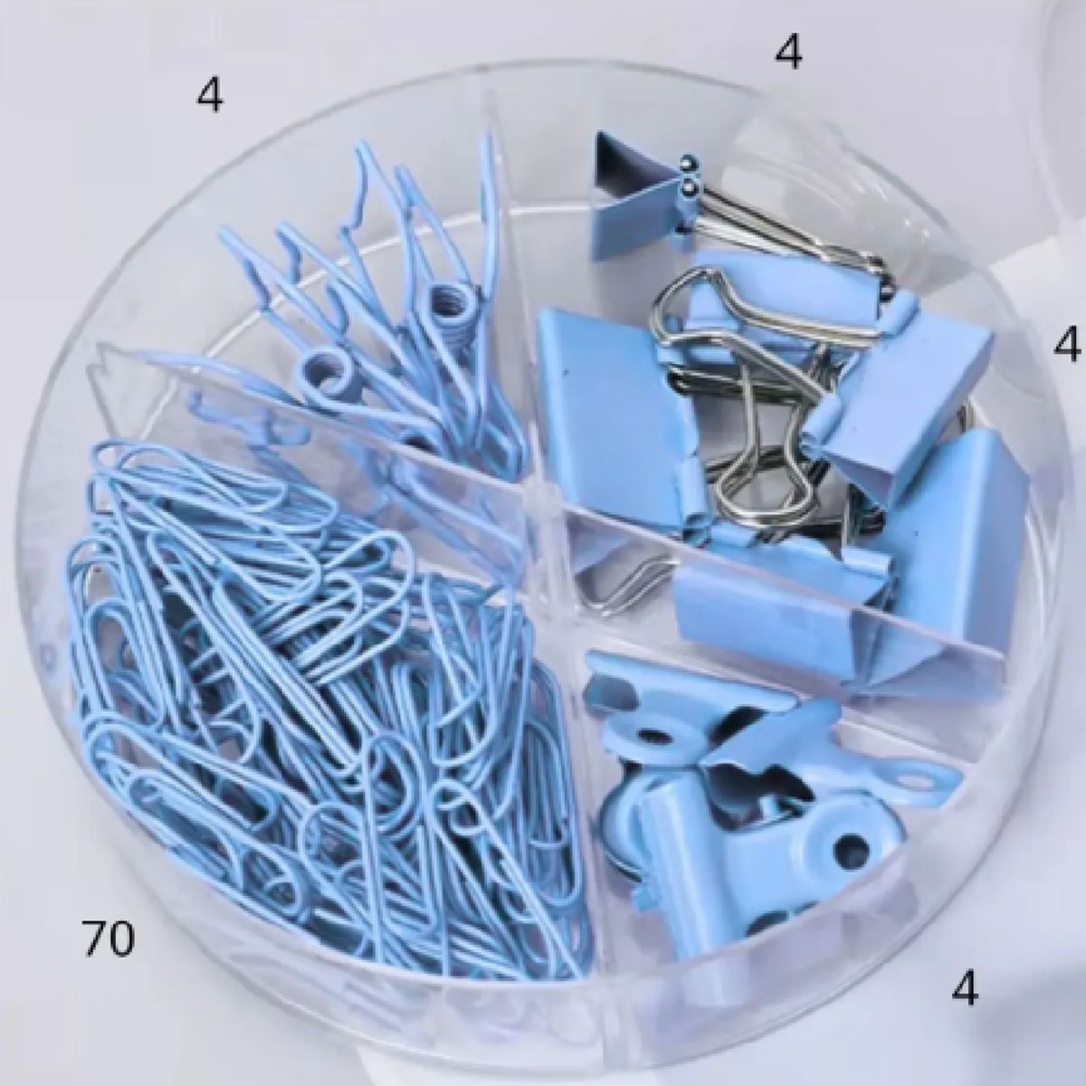 GENERICO - Cajita de Clips y Doble Clip Apretadores para Oficina 86 Piezas Celeste