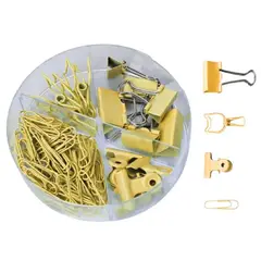 GENERICO - Cajita de Clips y Doble Clip Apretadores para Oficina 86 Piezas Amarillo