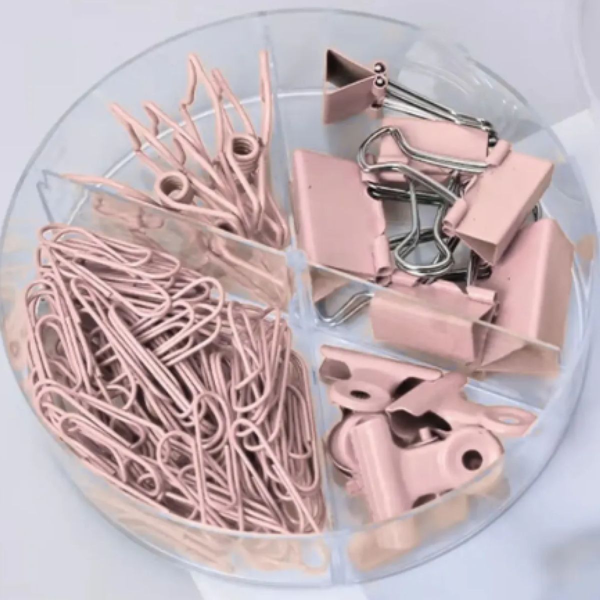 GENERICO - Cajita de Clips y Doble Clip Apretadores para Oficina 86 Piezas Rosa
