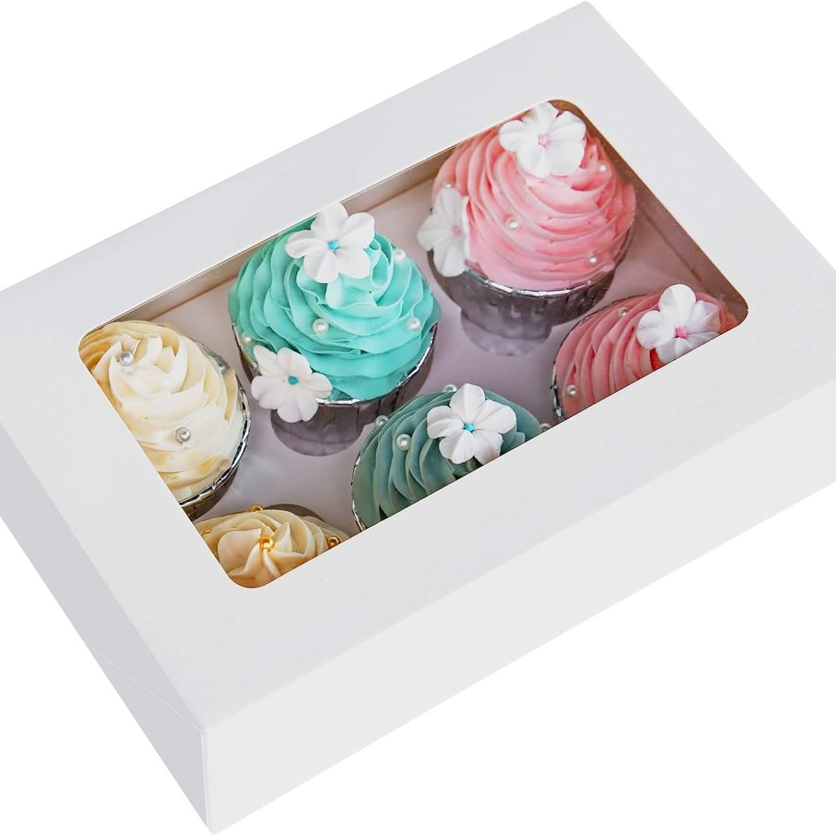KUANGYE - 10 Cajas Pasteles Con Ventana Para 6 Cupcakes Muffins Donas