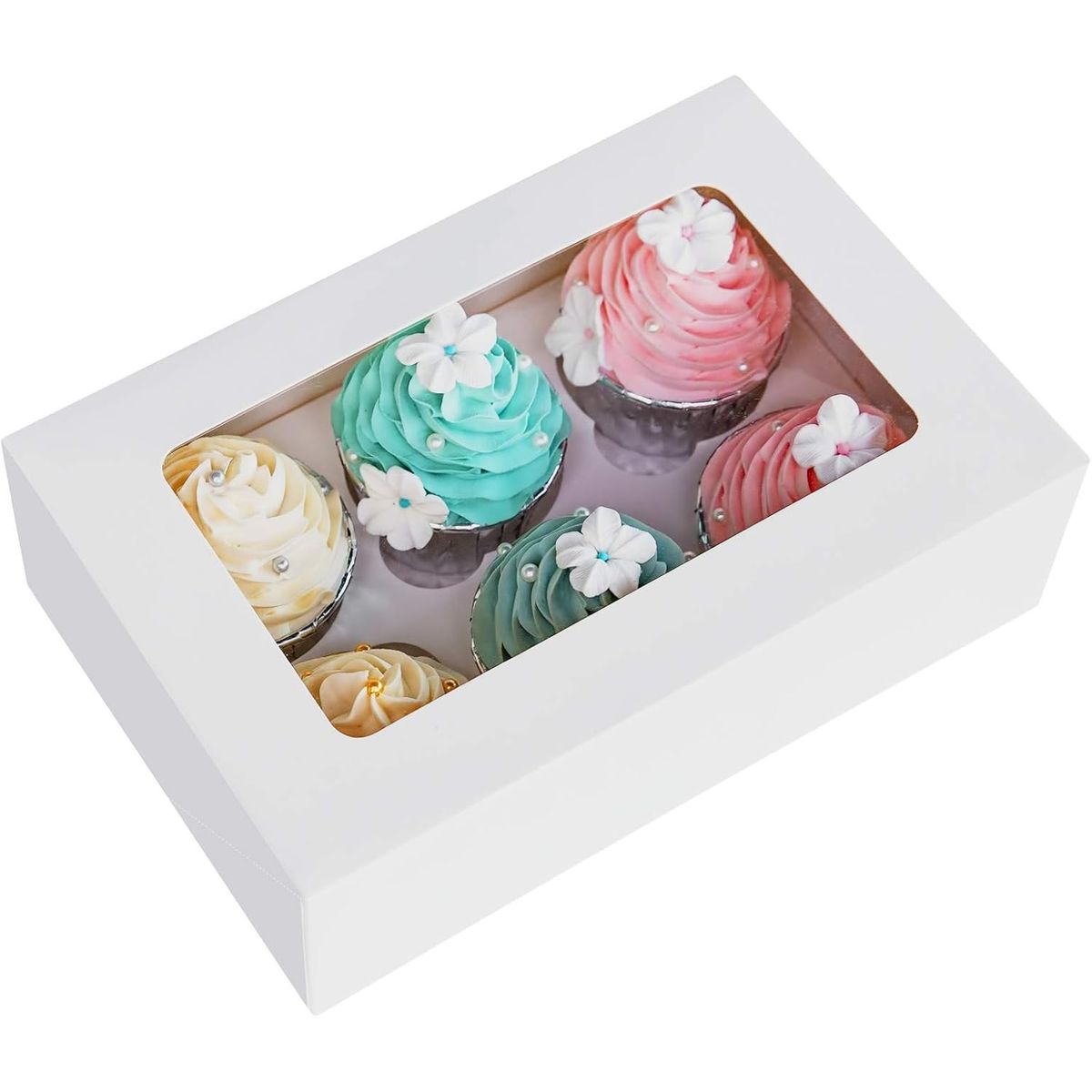 KUANGYE - 10 Cajas Pasteles Con Ventana Para 6 Cupcakes Muffins Donas