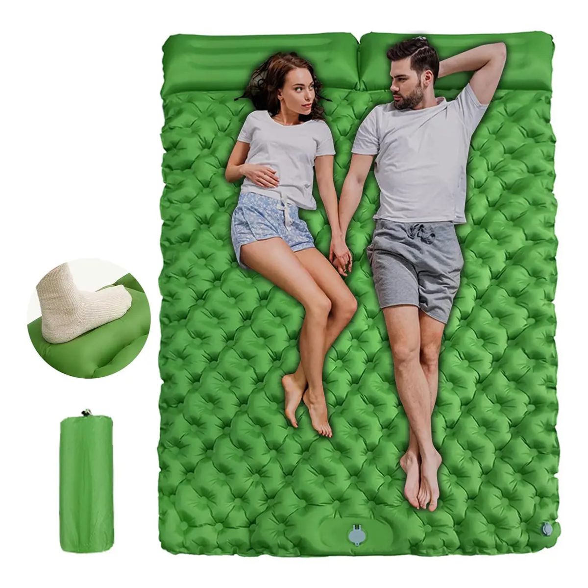 GENERICO - Colchoneta Inflable Para Camping Con Bomba De Pie 2 Personas